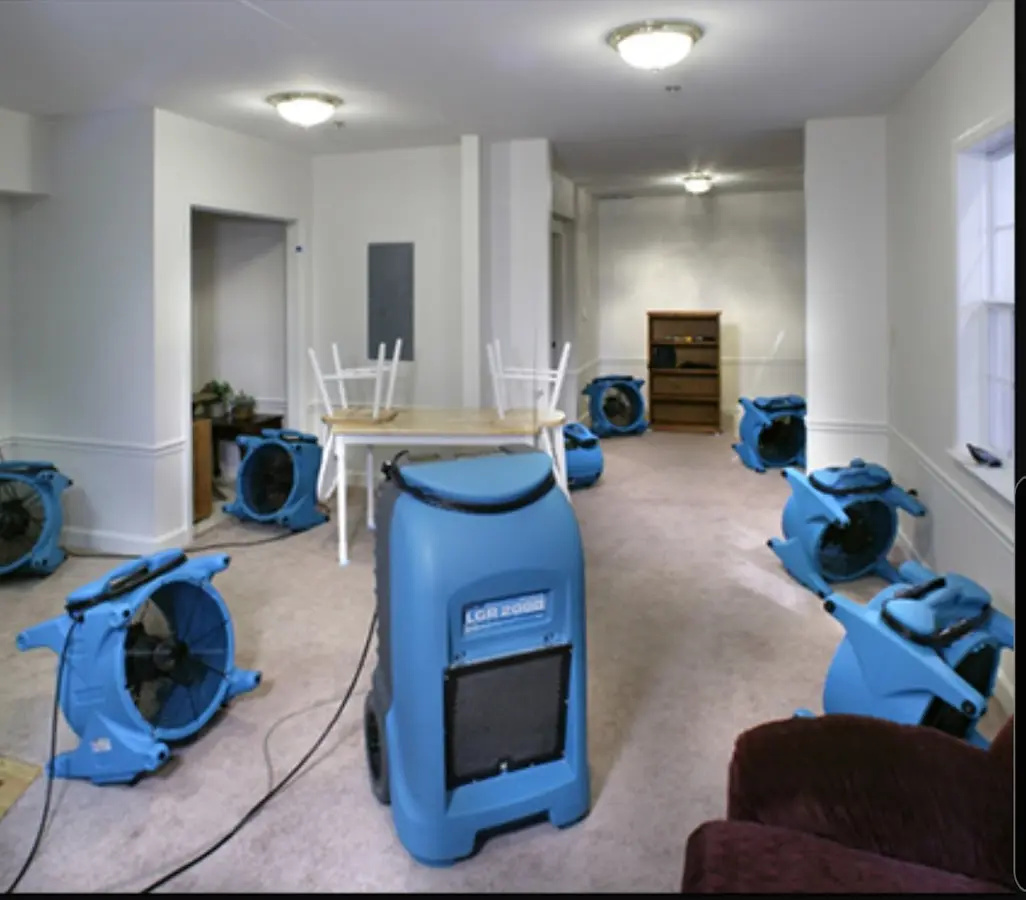 Air movers and dehumidifier setup for Water Extraction & Removal in Rockwall