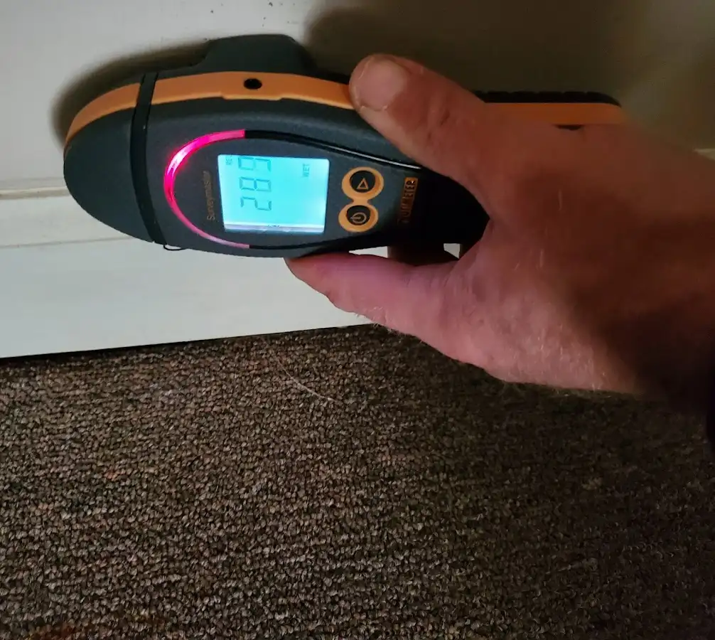 Moisture detection at baseboard during Sewage Cleanup & Sanitation in Rockwall